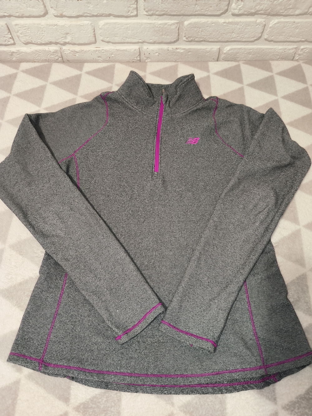 New Balance Gray Pullover Sweatshirt with Pink Accents